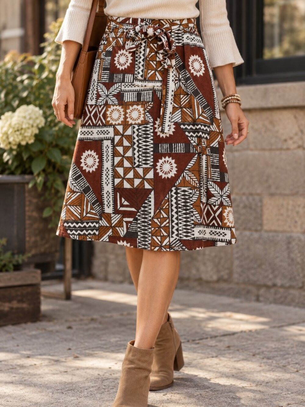 Vintage 70s Geometric Wrap Skirt MEDIUM